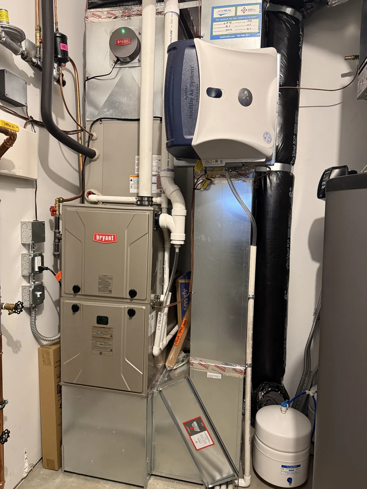 Bryant high-efficiency furnace with Aprilaire whole-home humidifier installed in a Waconia, MN home